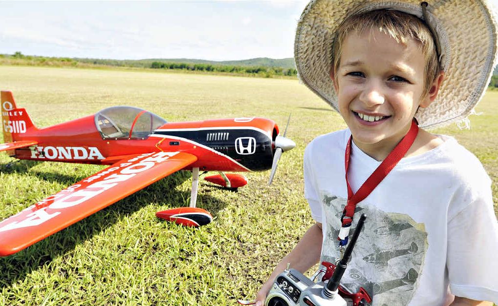 Buderim flyer Matthew Wood, 11, with his "Sukhoi" model aircraft, which he flew at the Suncoast Model Flyers Air Show. Buderim flyer Matthew Wood, 11, with his "Sukhoi" model aircraft, which he flew at the Suncoast Model Flyers Air Show.